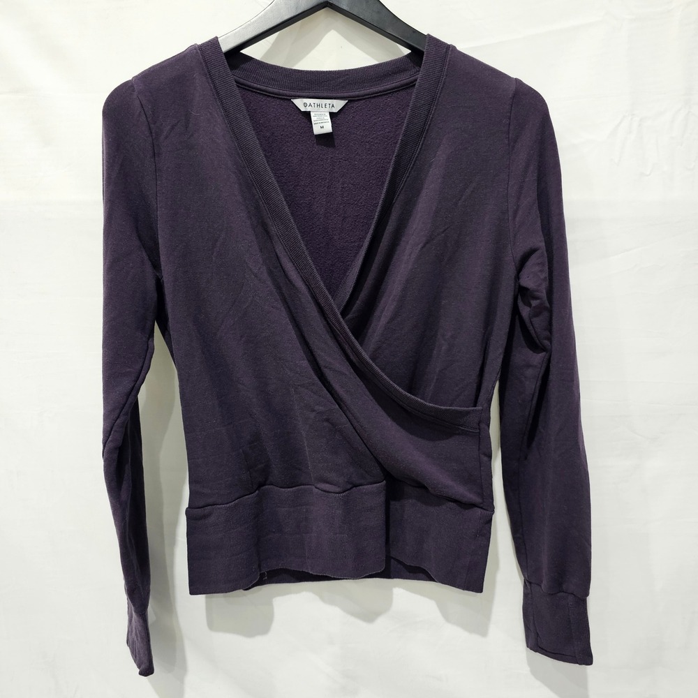 Athleta Womens Medium Coaster Luxe V-Neck Wrap Sweatshirt Purple Plum Athleisure